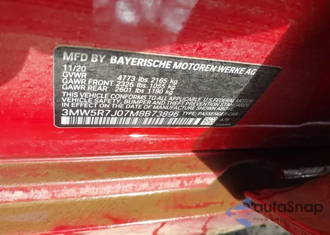 2021 BMW 330I xDrive z USA, uszkodzony, nr VIN 3MW5R7J07M8B73896